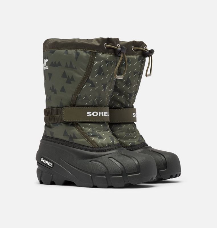 Kids Snow Boots Green/Black - Sorel Youth Flurry™ Print - 386542-BEM